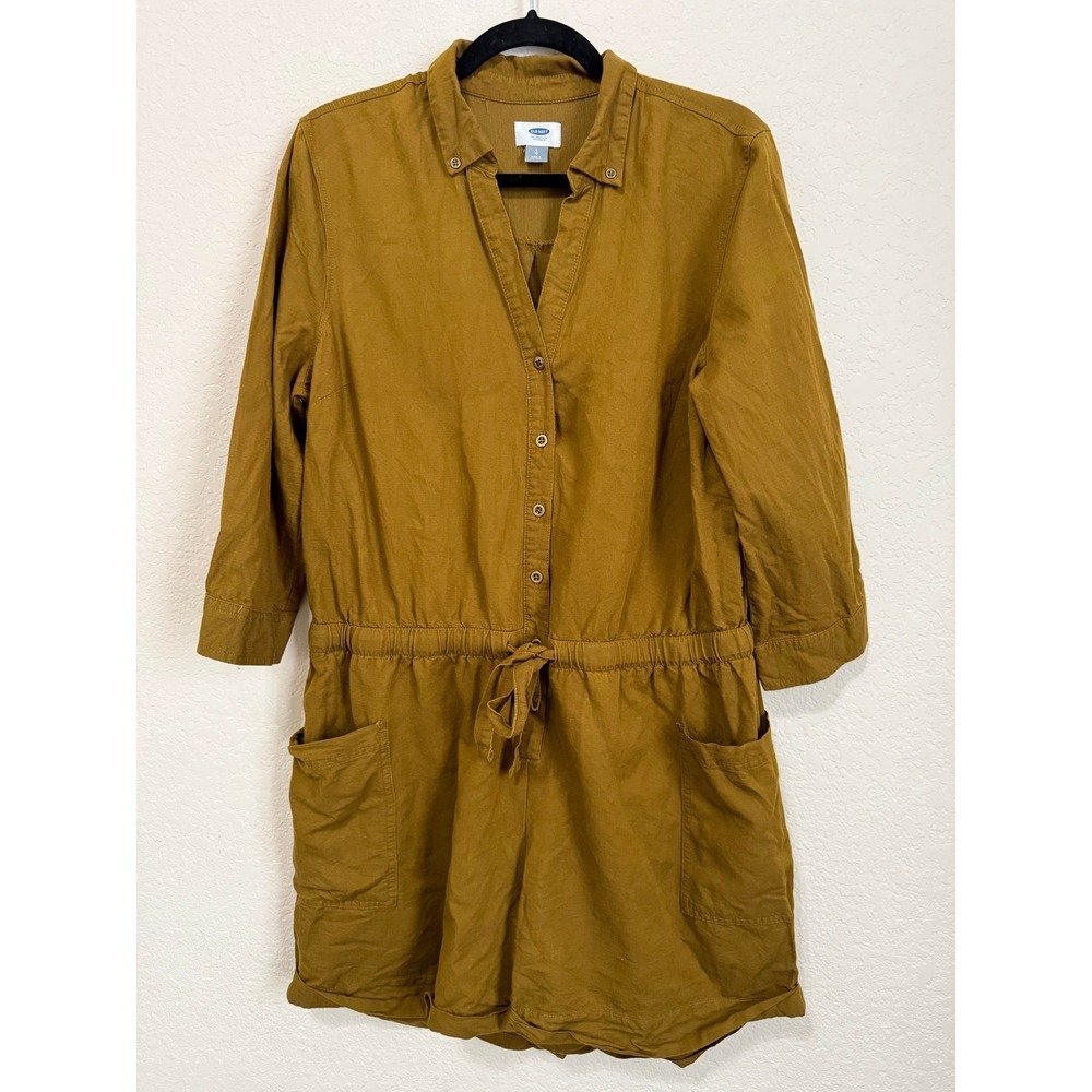 Old Navy Mustard Yellow Utility Romper Women's Large – Button Front, Pockets‎